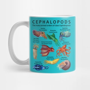 The Cephalopod: Octopus, Squid, Cuttlefish, and Nautilus (Light Background) Mug